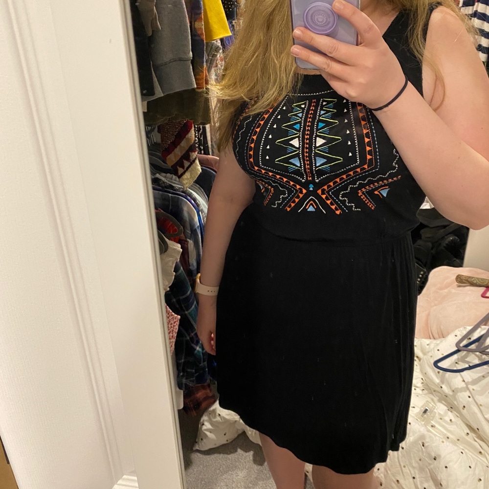 •2/$20• Charming Charlie Black Dress with Colorful Embroidered Front